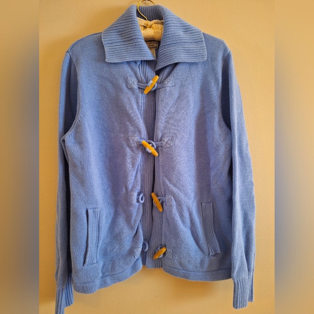 L.L. Bean Blue Cardigan with Yellow Accents